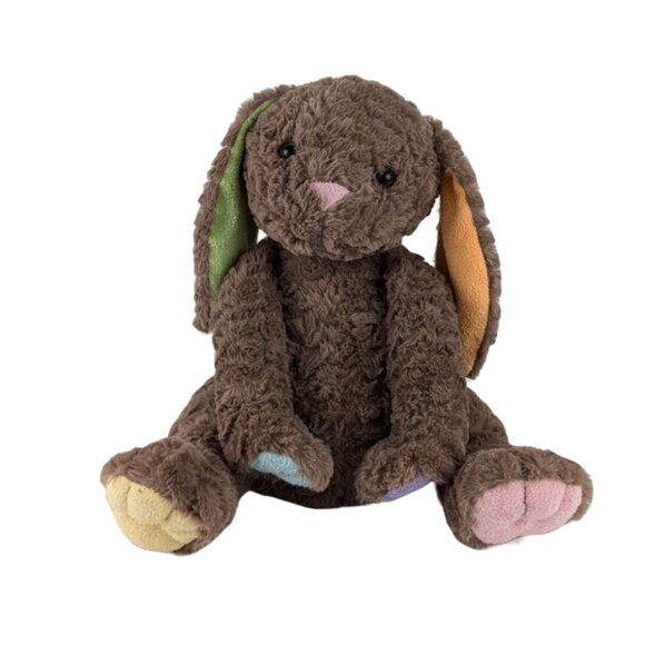 Brown Bunny Rabbit Plush 14" Easter Stuffed Animal Toy Color Block Ears Paws - Picture 1 of 9